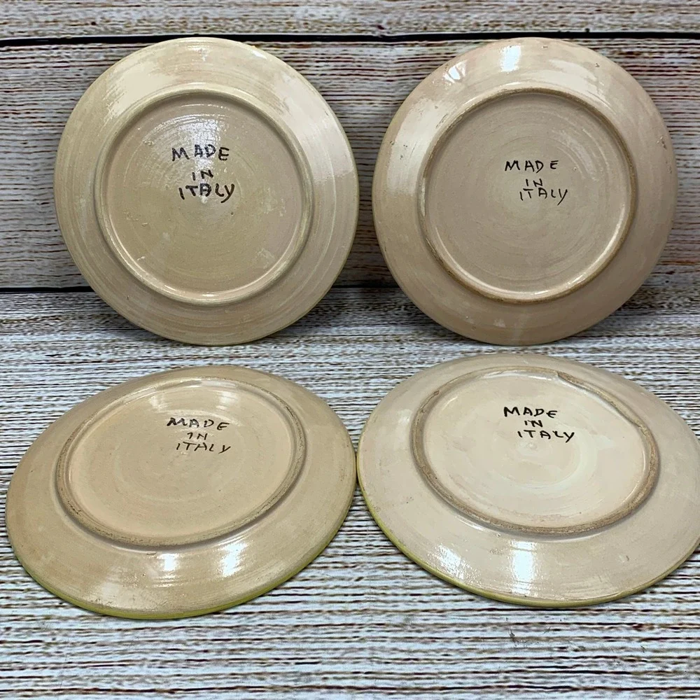Set‎ of 4 Italian Decorative Plates Yellow Tan Geometric Design Made in Italy